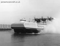 The SEDAM N500 - Ingenieur Jean Bertin arriving into Dover's eastern hoverport (submitted by The Hoverspeed Story).
